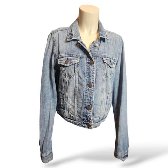 American Eagle distressed Jean jacket. Size Large - Picture 1 of 7